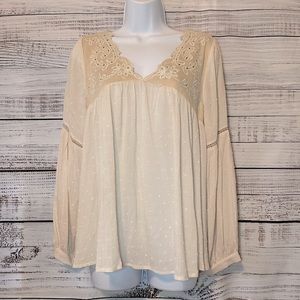 Beige Bohemian Flowy Long Sleeve Top | Large